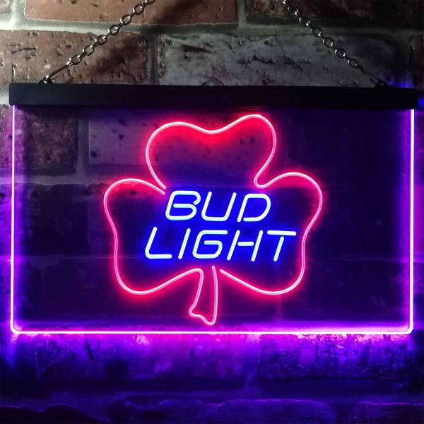 Bud Light Leaf Clover Dual LED Neon Light Sign